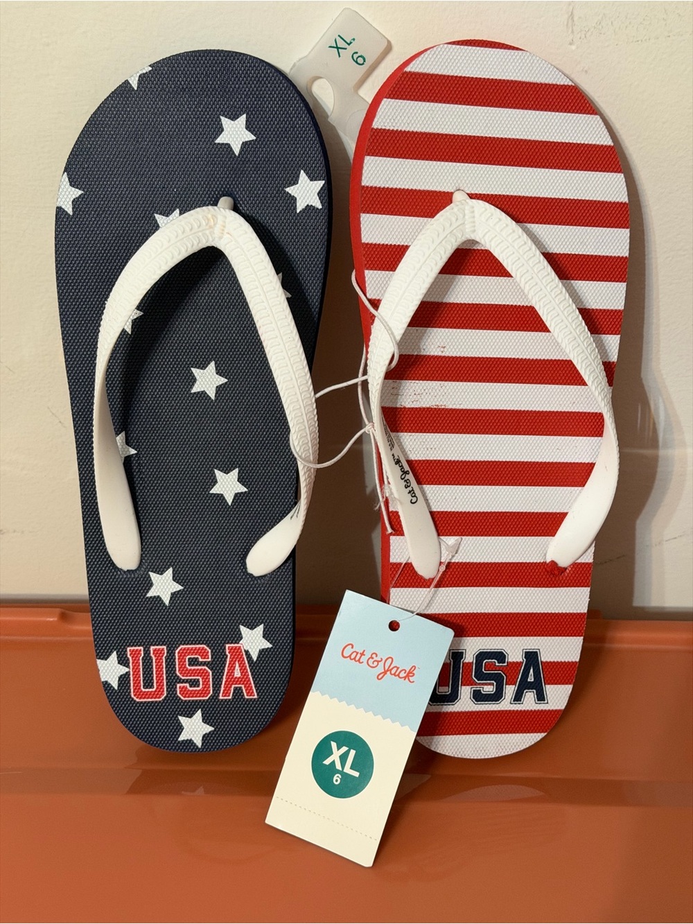 Cat & Jack USA Stars & Stripes Kids Flip Flops - Red, White & Blue